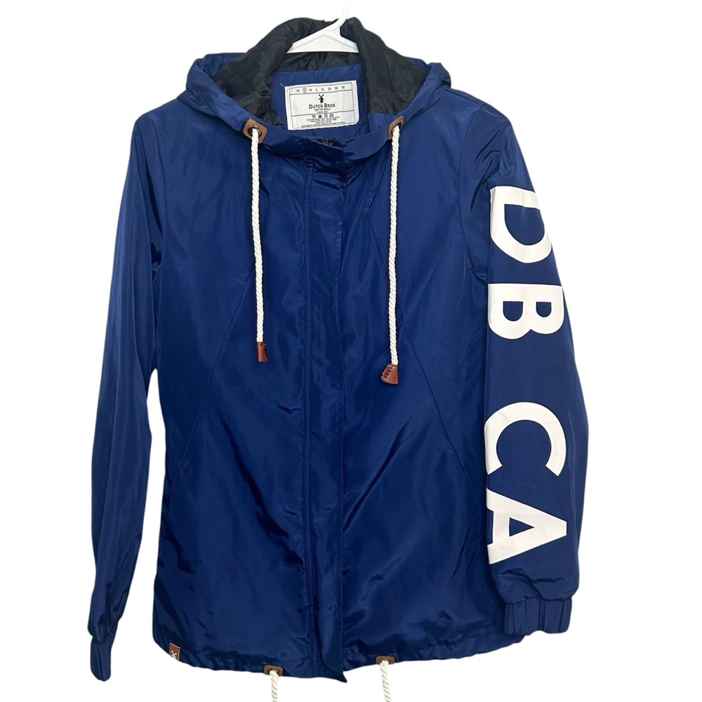 Dutch Bros SALE California SMALL Blue Zip Up Hooded Windbreaker Jacket DB 1992